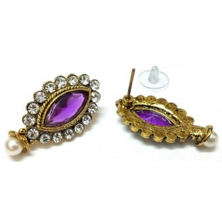 Gold Oxidized Women Earring Stud Jewelry PushBack Classy Gift Rhinestone Bead 23